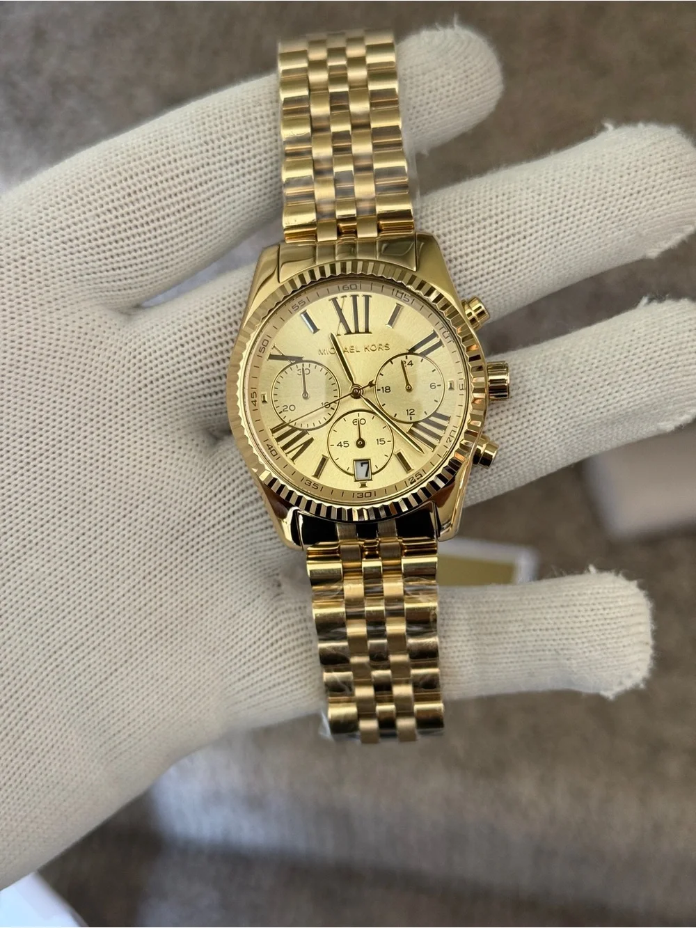Michael Kors Gold Stainless Steel Chronograph Watch Womens 38mm dial